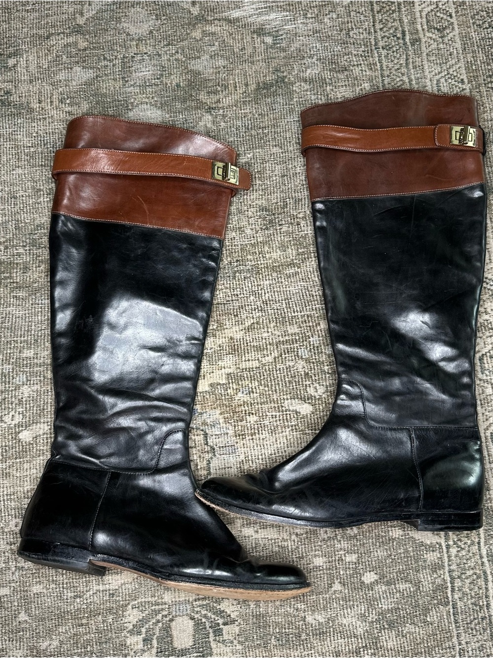 COLE HAAN Air Daelin Riding Boots Womens 7B Leather Knee High Buckle Strap